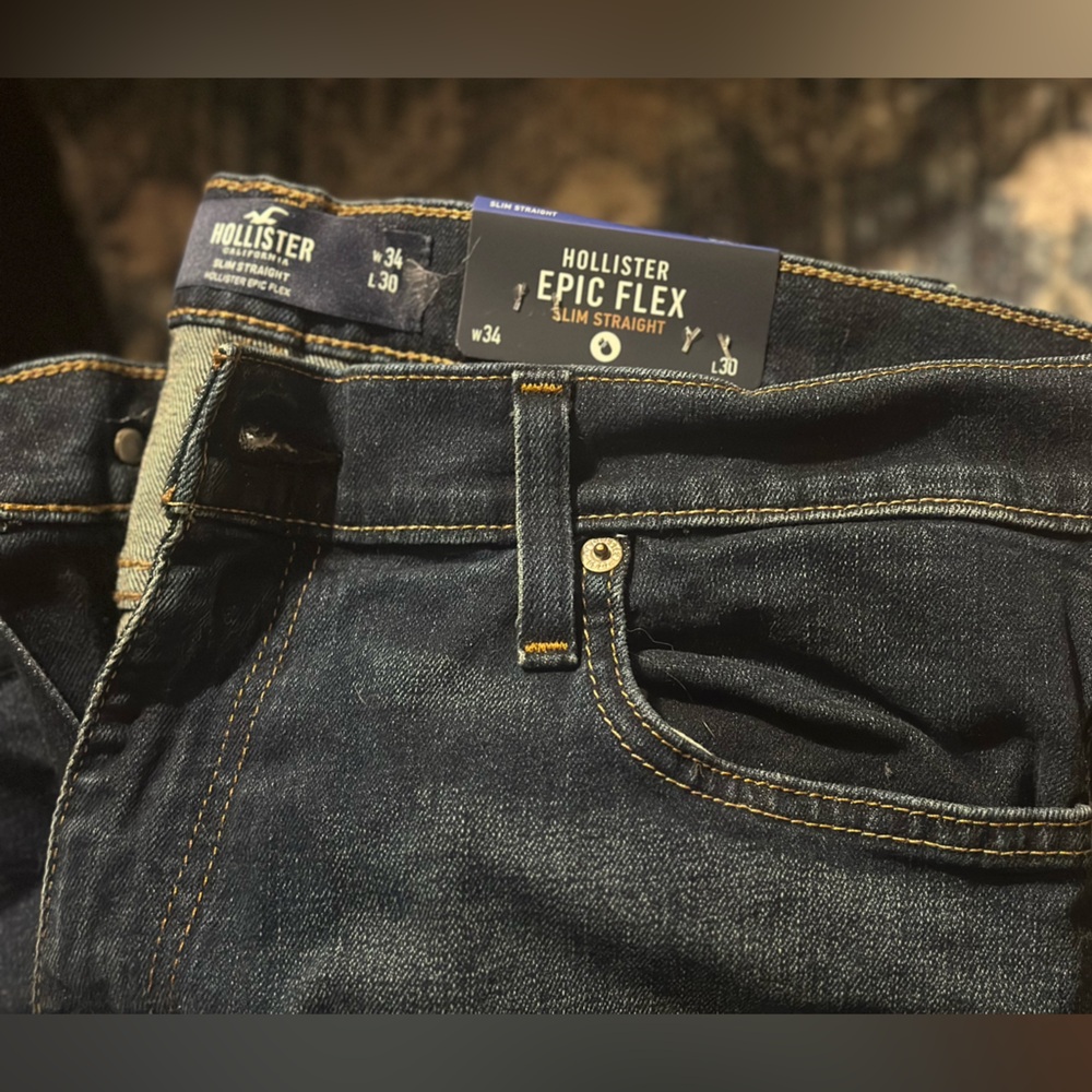 NWT Men's Hollister Dark Wash Jeans 34x30 - Picture 4 of 4